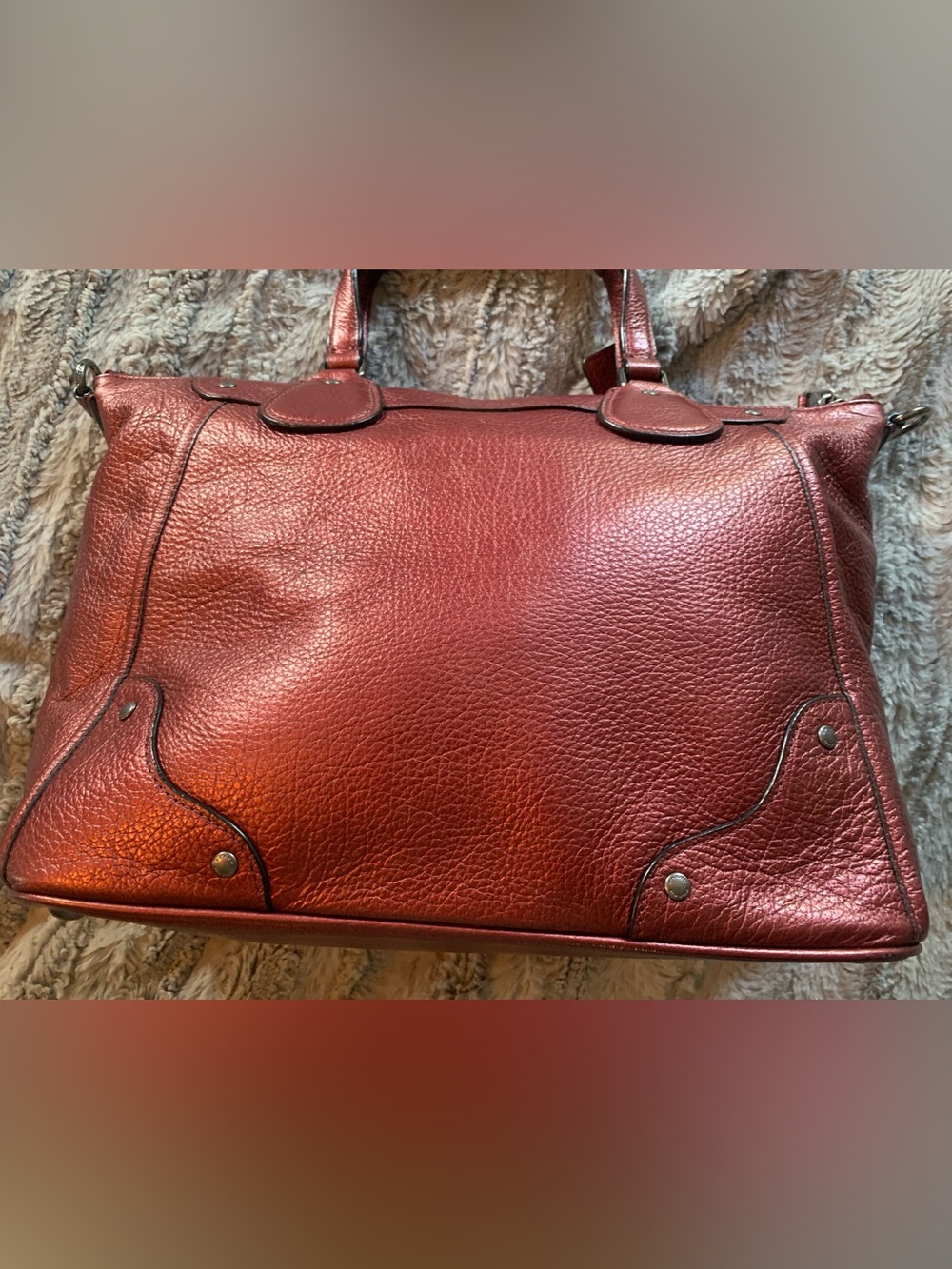 Coach Mickie Leather Grain Satchel Metallic Cherry, Excellent Condition - Picture 5 of 9